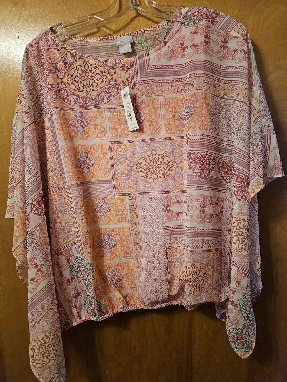 Chico's Peach, Pink & Cream Patchwork Medallion Tunic